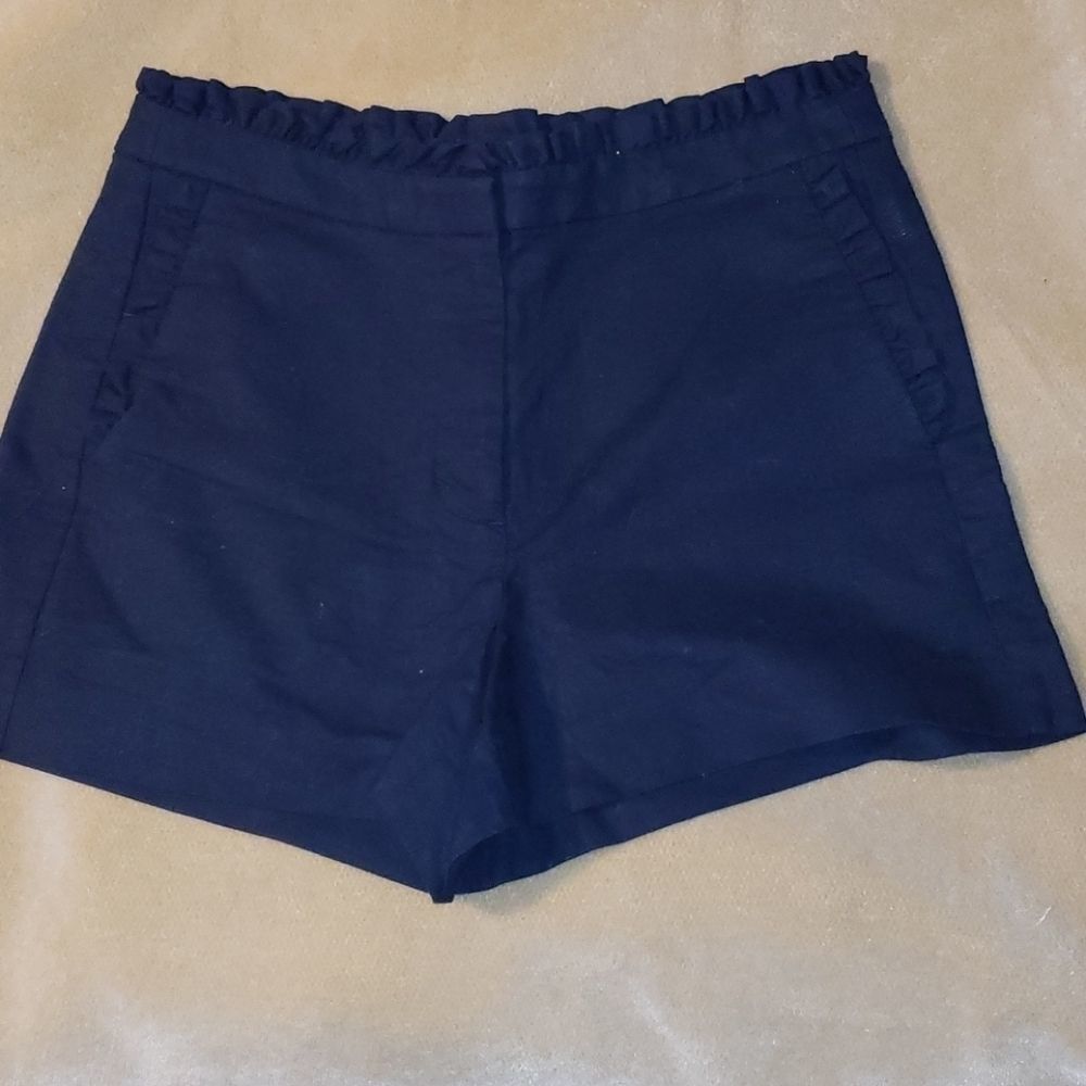 J Crew Ruffle Top & Pocket Linen Blend Shorts Navy